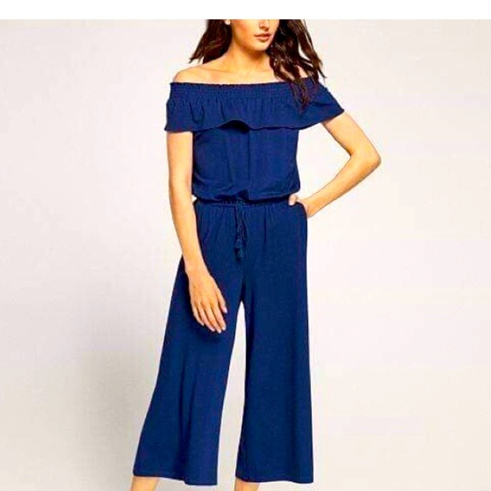 Ralph Lauren Off-Shoulder Navy Jumpsuit
